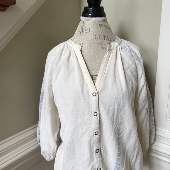 Apiece Apart Mitte Blouse Top Shirt Womens Medium Ivory Blue Button Down Tie Dye - Picture 3 of 11